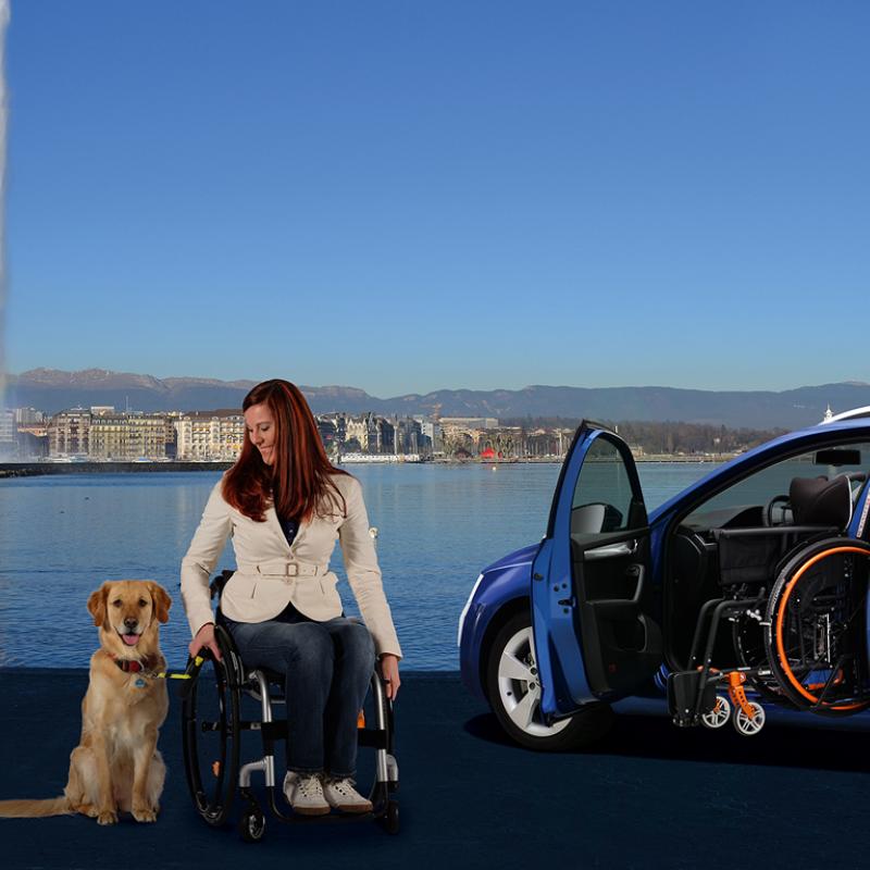 Woman in wheelchair with dog