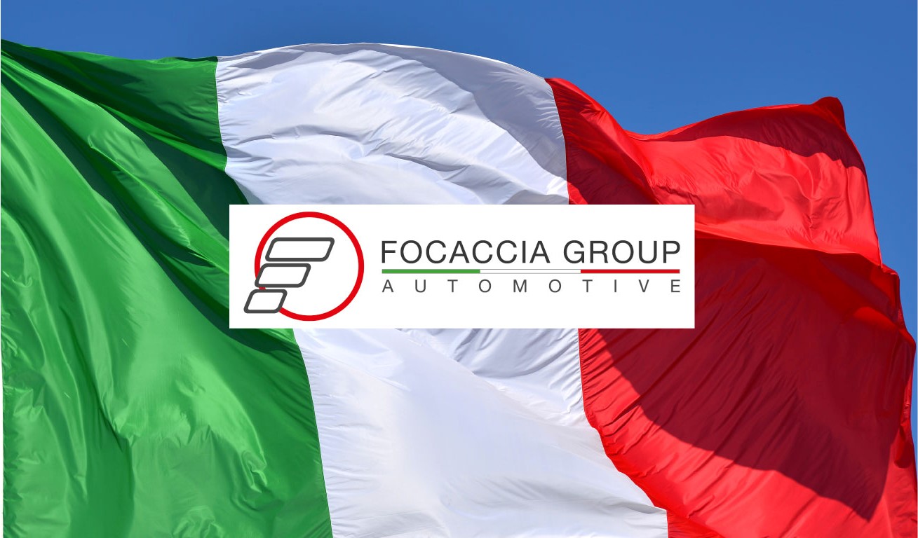 Italian flag with Focaccia Group logo